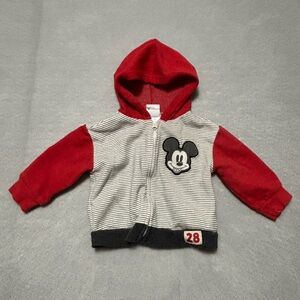 Disney Red and Gray Baby Zip up Jacket w/ Hood Mickey Logo Size 12 Months